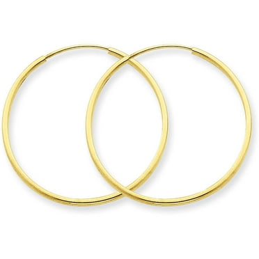 14K Real Yellow Gold 1.5mm Thickness High Polished Endless Hoop Earrings 1 3/4"